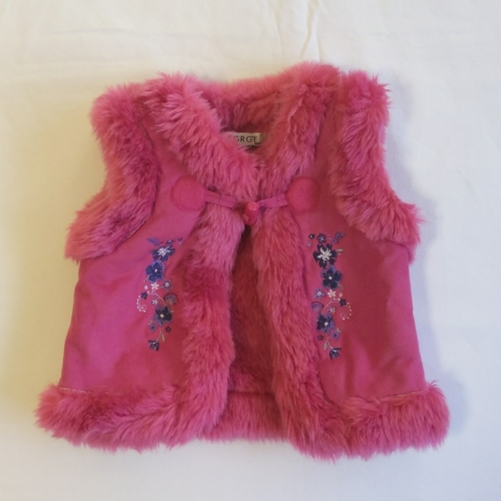 george floral embroidered faux fur faux suede toggle vest 6 months baby girl